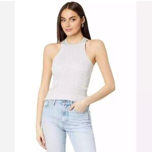 Madewell Sweater Tank Womens M The Signature Shimmer Knit Cutaway Silver Ribbed